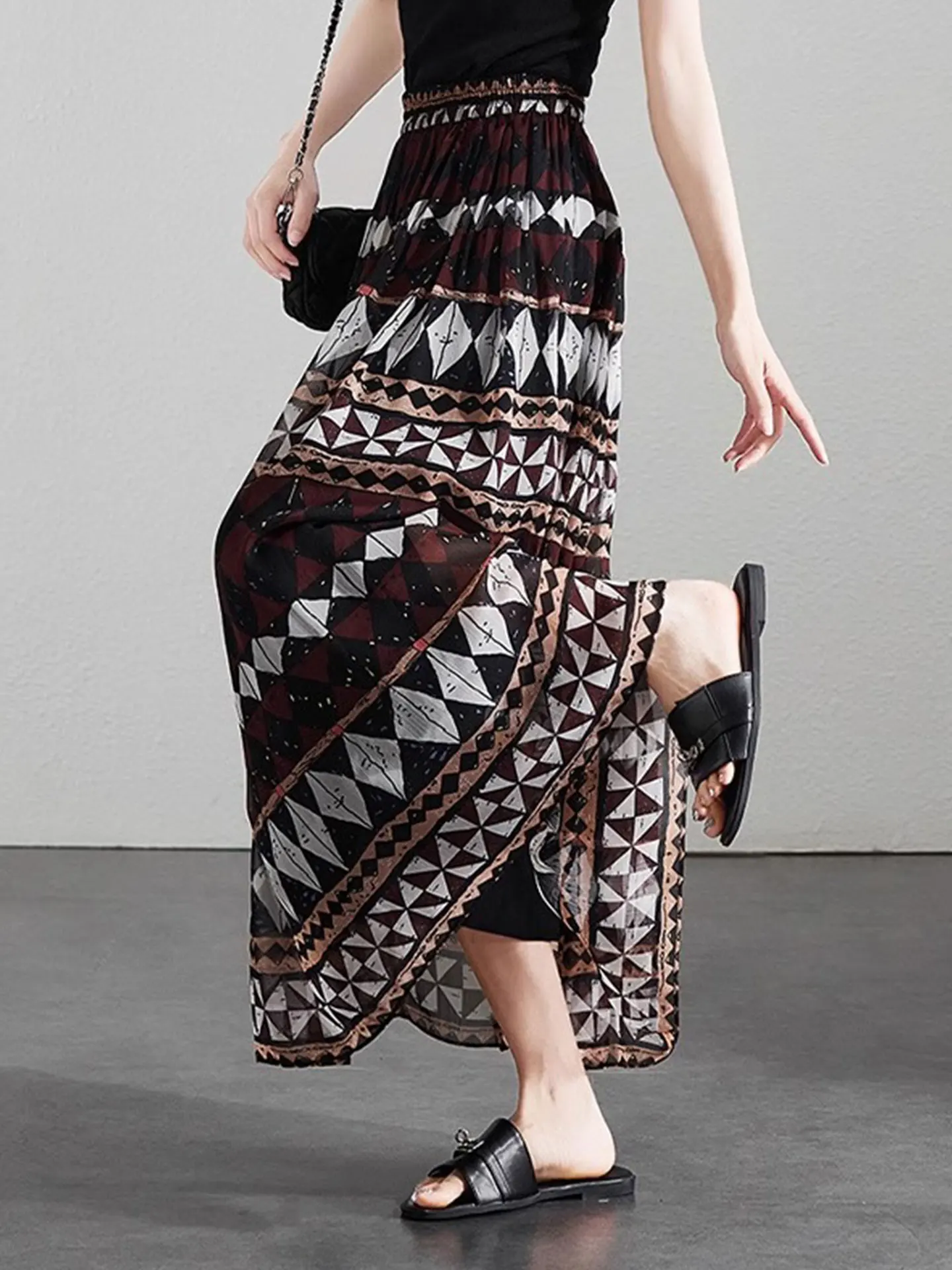 

Юбка макси А-силуэта с высокой талией, с цветочным принтом, женская, летняя, в стиле ретро, европейский бренд