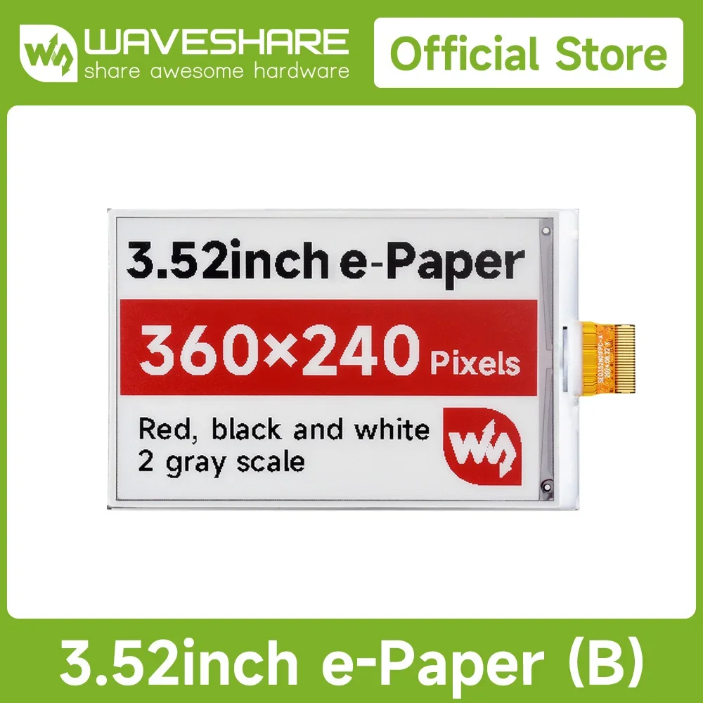 

Original 3.52inch E-Paper Display (B), E-Ink Display, 360x240, Red/Black/White, SPI For Raspberry Pi/ Jetson Series/RDK X3