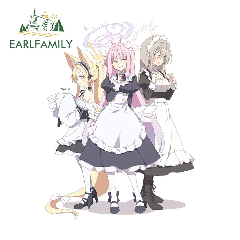 EARLFAMILY 13cm X 9.7cm for Blue Archive Cute Chibi Maid Car Stickers Personality Vinyl Car Wrap Decals Waterproof Fashionable