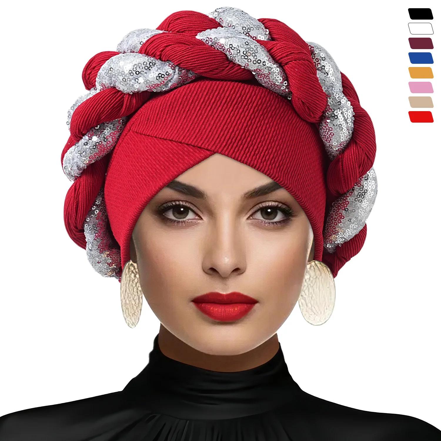 

Африканская женская повязка на голову с блестками, капот, нигерийский уже сшитый головной убор, тюрбан, кепка для женщин, головной убор Auto Gele, вечерние чехлы