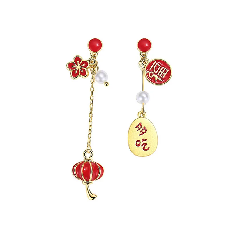 Japanese And Korean National Style Red Lantern Retro National Style Long Tassel Christmas New Year Earrings Girl