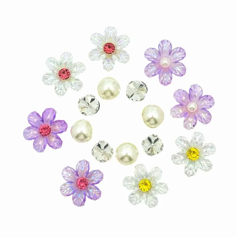 16Pcs Fashion Shoe Charms Set for Sandals Clogs Pins DIY Accessories Flowers Pearl Personalized Sneaker Decorations for Women