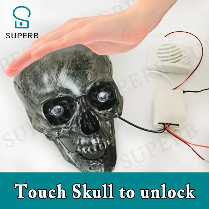 Escape Room Prop 2023 New Prop jxkj1987 SUPERB Escape Prop Touch Skull Prop to Unlock Touch Hole Head Prop Horror Theme Scary