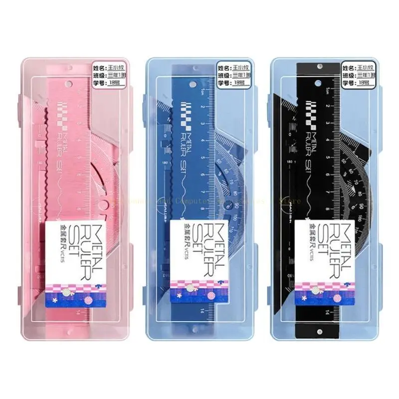 Matemático Dibujo Regla Metal Metal Geometría Profesional Conjunto matemáticas Con Set Square Protractor Regla y caso