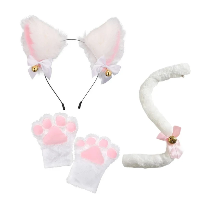 3/4Pcs Halloween Party Ears Set Plus Cute Paw Gloves Cosplay Animation Exhibition Character Handmade Plush Props Hair Accessor