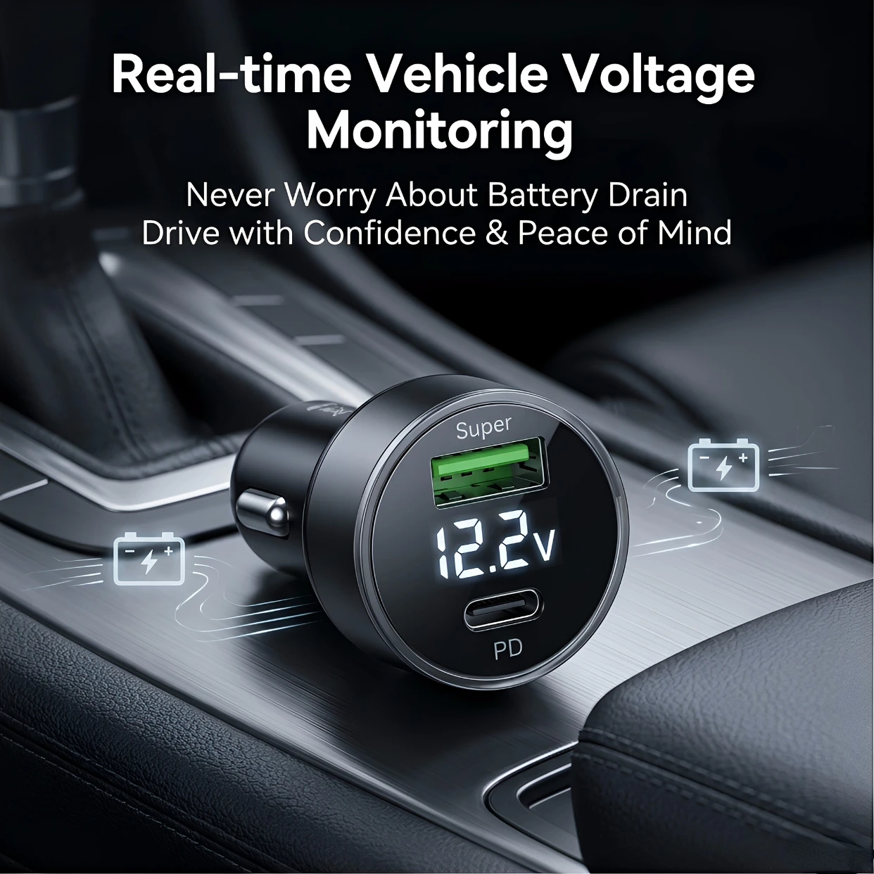 120W Dual-Port Car Charger with PD USB-C And Ultra-Fast USB-A Interfaces Fast Charging Car Adapter for Vehicles