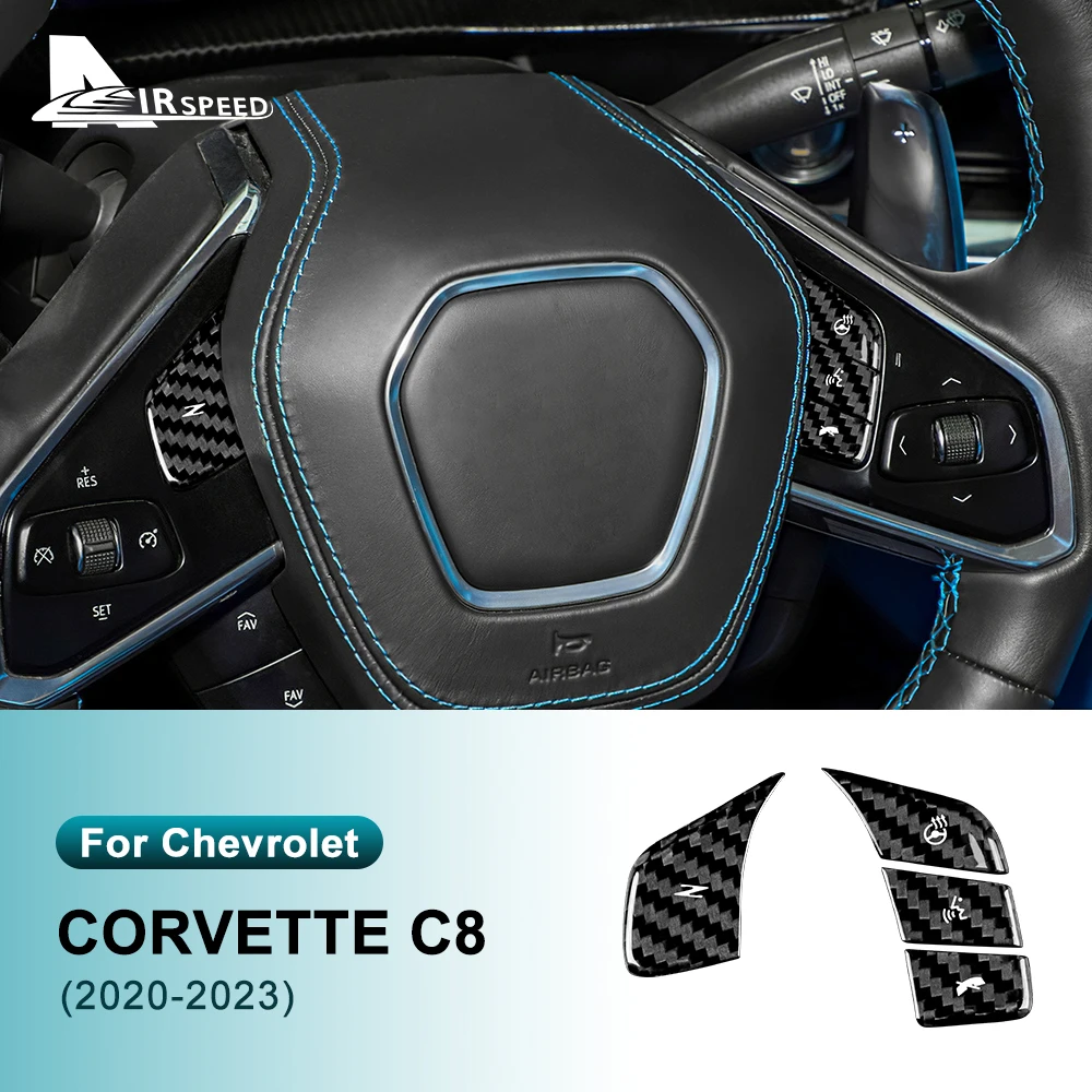 

for Chevrolet Corvette C8 2020 2021 2022 2023 Car Steering Wheel Button Cover Real Hard Carbon Fiber Trim Accessories