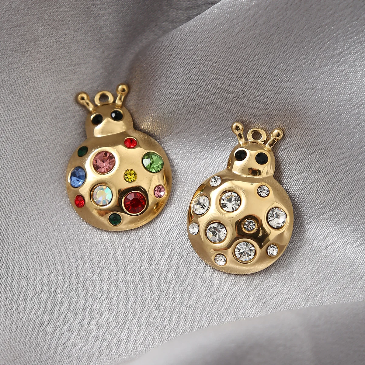 

5pcs Stainless Steel Gold Color Cute Ladybug Charms Crystal Zircon Pendants for DIY Jewelry Making Supplies Bracelet Necklace