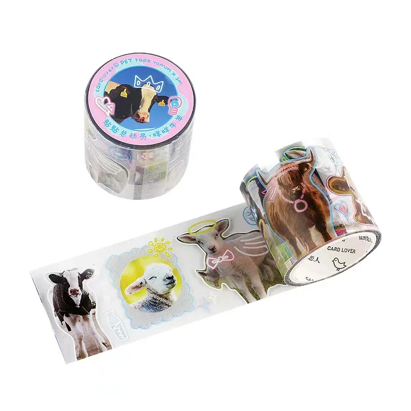 1 Roll/3m*118inch Cute Animal PET Stickers, Waterproof Sticker for Scrapbooking, Bullet Journals, Gift Sealing, DIY Accessories