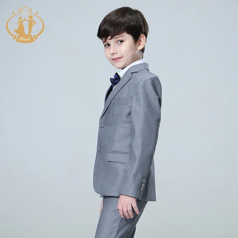 Spring Autumn Formal Kids Boy Wedding Suit Set Children Party Host Costume Coat Vest Pants 3Pcs Grey Wholesale Clothing