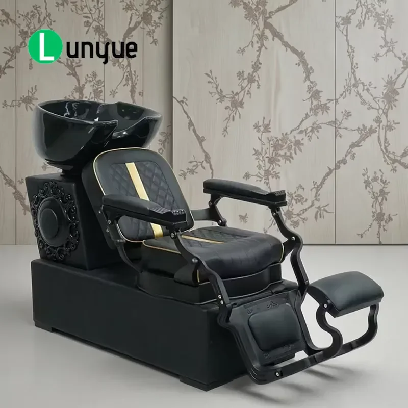 Modern Black Leather Barber Shop Lounge Chair Luxury Head Spa Shampoo Furniture for Hairdressing Beauty Equipment