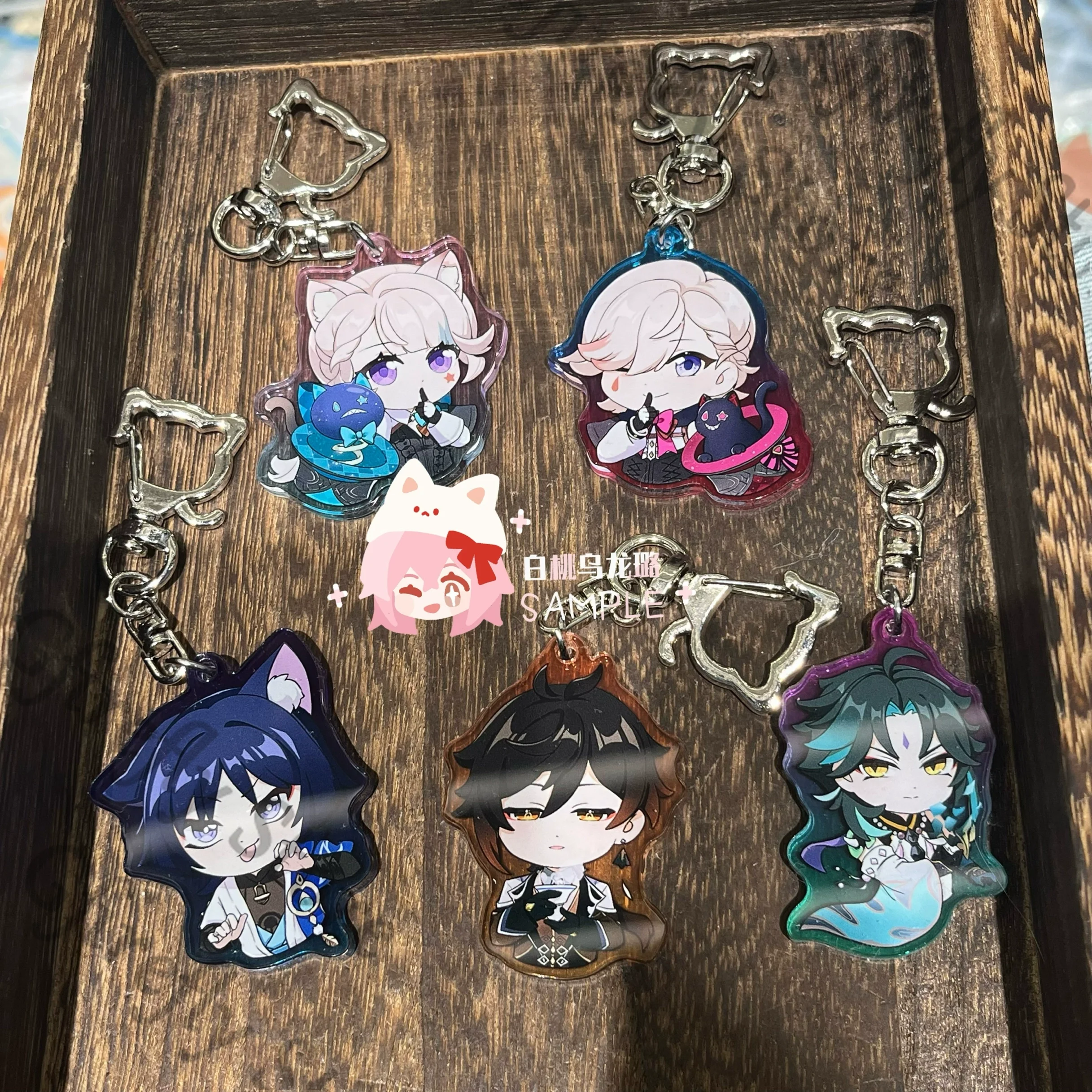 

Genshin Impact Lyney Lynette Balladeer Xiao Zhongli Pendant Keychain Colorful Window Keyring Anime Hanging Drop Cosplay Ornament