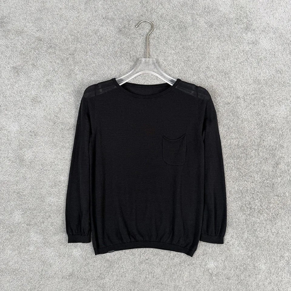 2026 Lightweight Cashmere Blend Pullover – 3/4 Sleeve Crew Neck Top with Chest Pocket in Earthy Brown & Classic Black