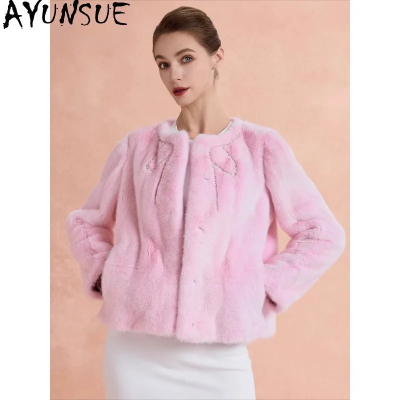 AYUNSUE Natural Whole Mink Fur Coat Woman Luxury Winter Fur Jacket Stylish Short Tops for Woman Clothes New in Outerwears 겨울옷 여자