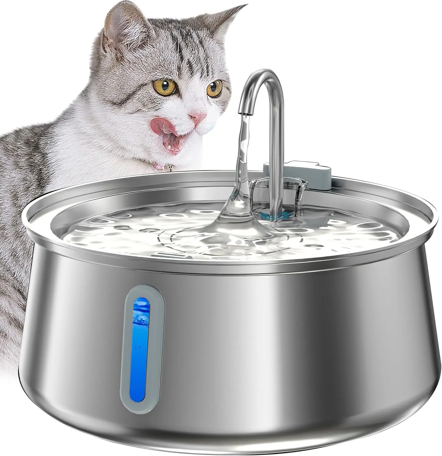 

Stainless Steel Pet Water Fountain 4L, 1-Faucet, Quiet Automatic, Easy Clean, with Water Level Window & Multiple Filtration