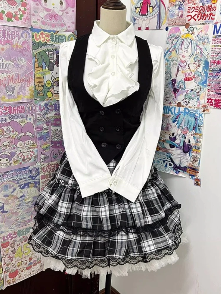 Japonês lolita estilo gótico blusa feminina vintage elegante camisas de moda vintage y2k estética babados topos roupas cosplay