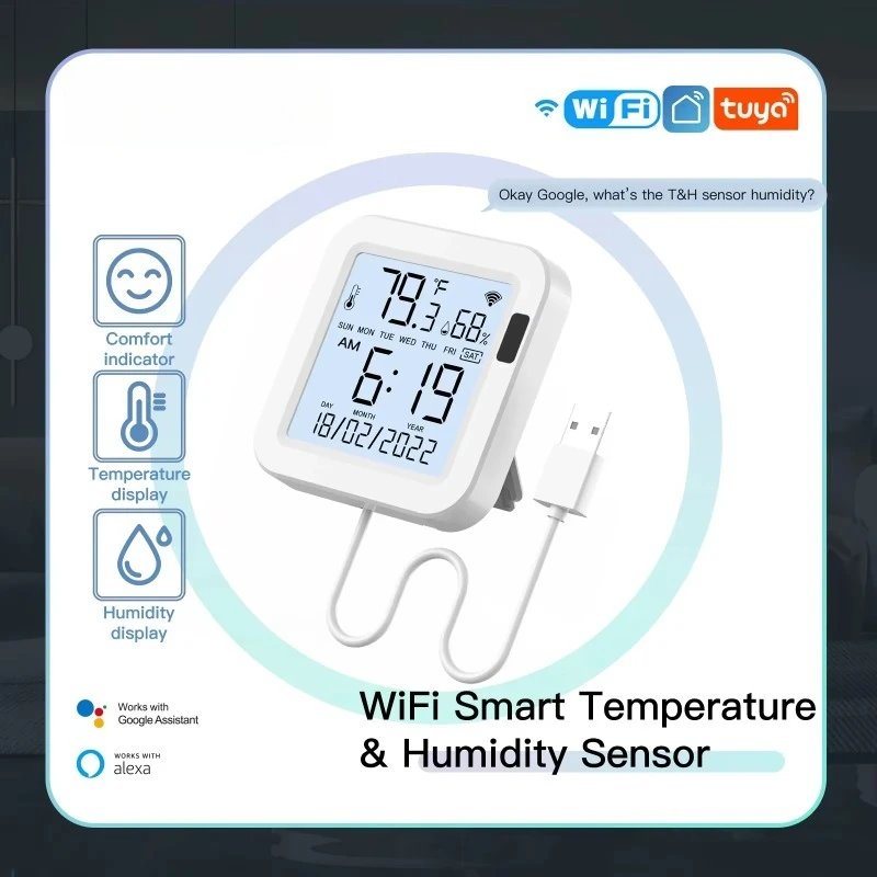WiFi Temperature Humidity Sensor LCD Screen Infrared Sensing Backlight Smart Tuya APP Remote Control Alexa Google Voice