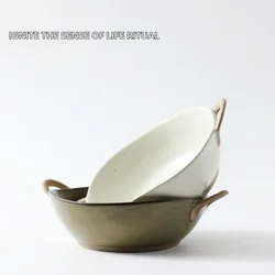 Ceramic Bowls Household Noodle Bowl With Handle Kitchen Tableware Microwave Oven Bakware Salad Pasta Bowl
