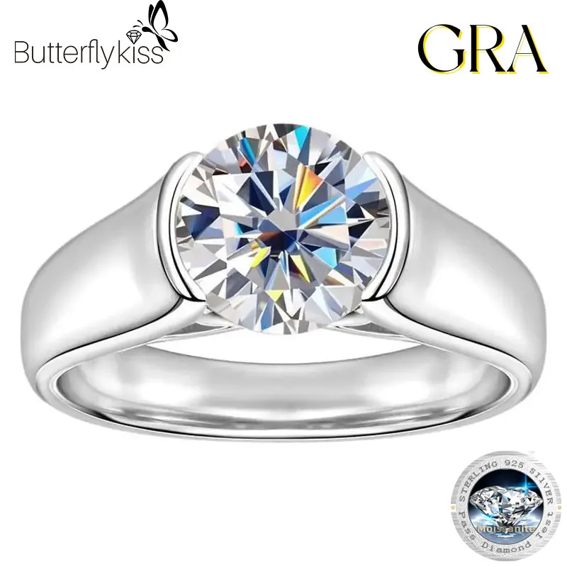 

Butterflykiss 8mm Moissanite Halo Ring Certified 925 Sterling Silver Engagement Rings For Women Girls Wedding Party Jewelry Gift