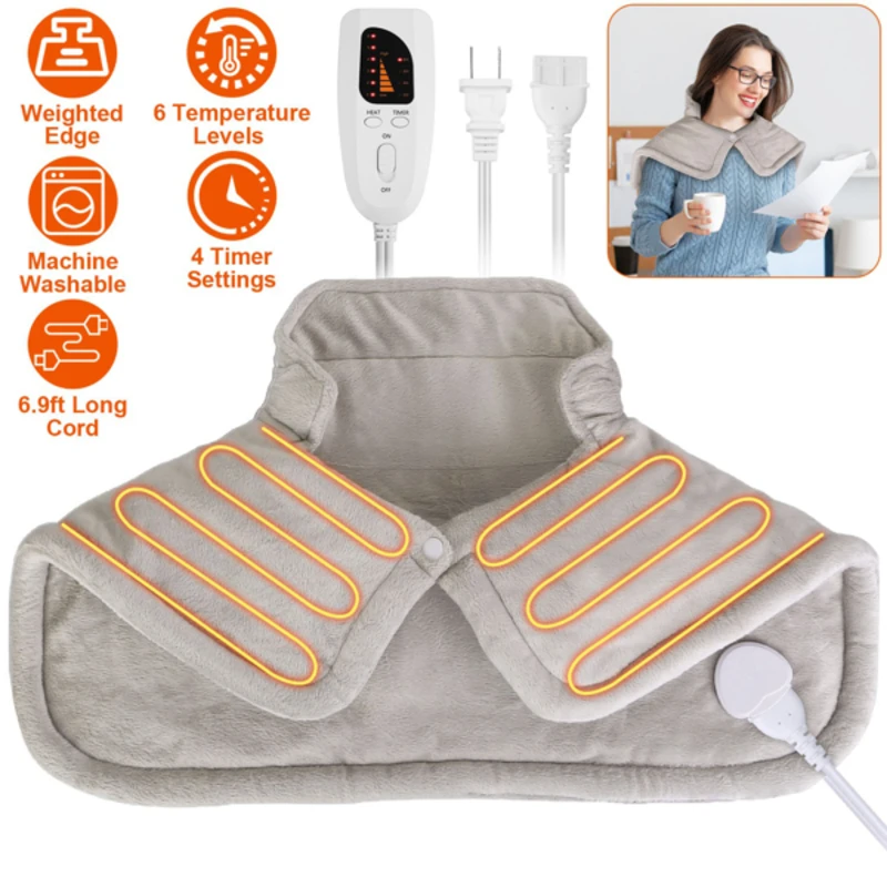 

22.4 x 16.3 in Large Weighted Heating Pad Neck and Shoulders Electric Fast Heating Mat Neck Wrap Cushion Pain Relief with grey