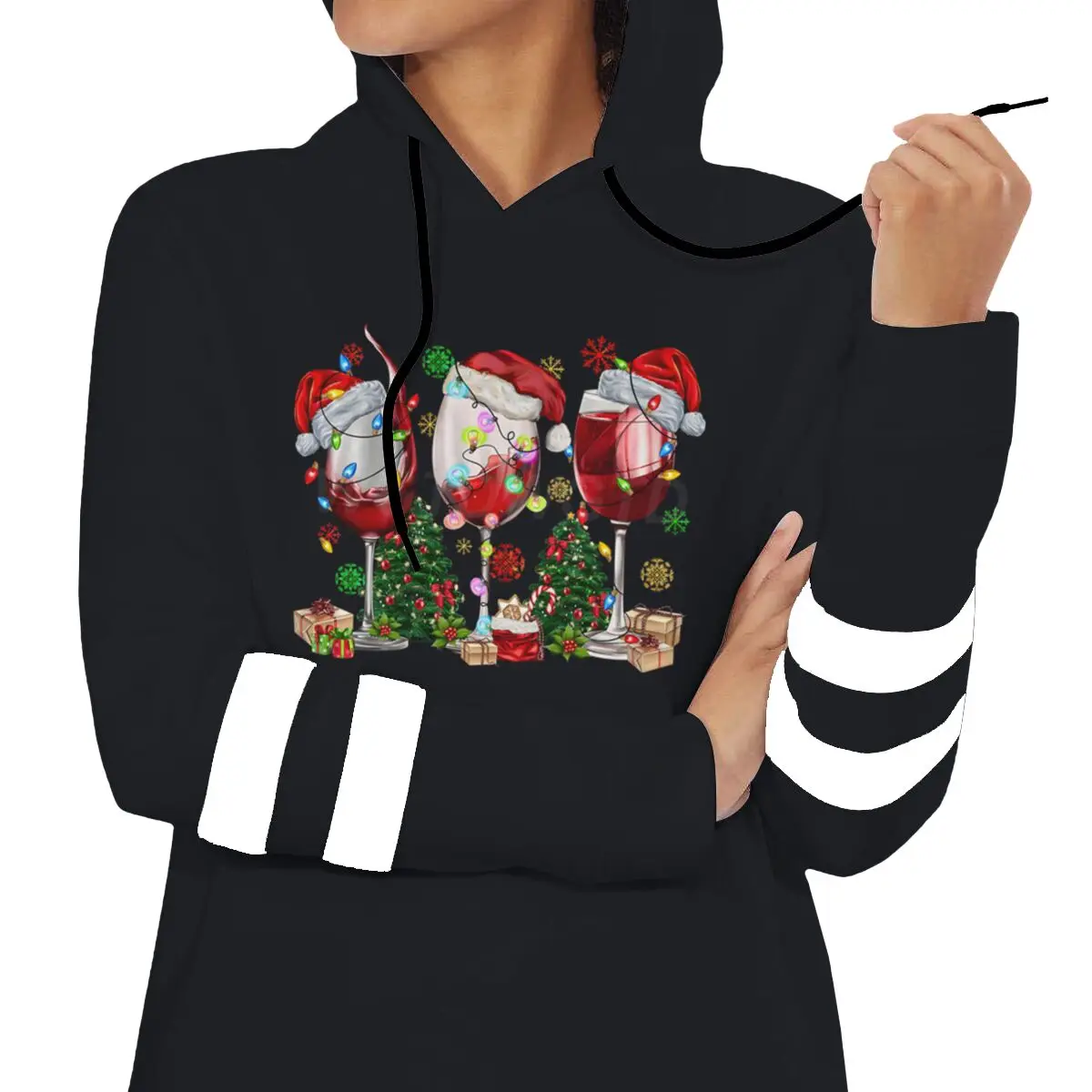 نظارات مشروبات عيد الميلاد، هوديس عصري، بلوفرات للسيدات لعيد الميلاد، بلوزات بأكمام طويلة، هوديس جرافيك للسيدات