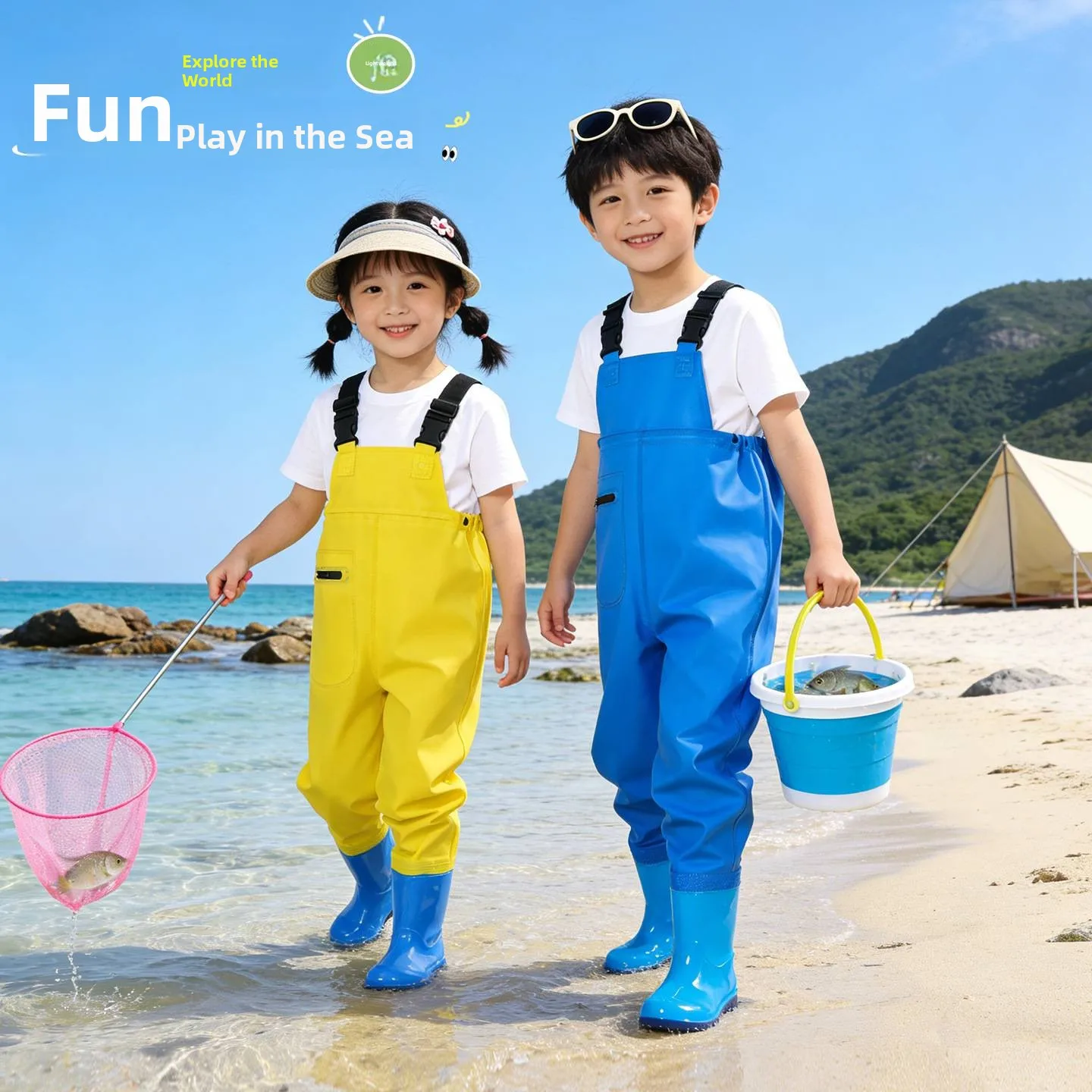 Children's Overall Waterproof Wading Pants Sea Fishing Suit Full Body Splash Proof Gear for Kindergarten Boys And Girls