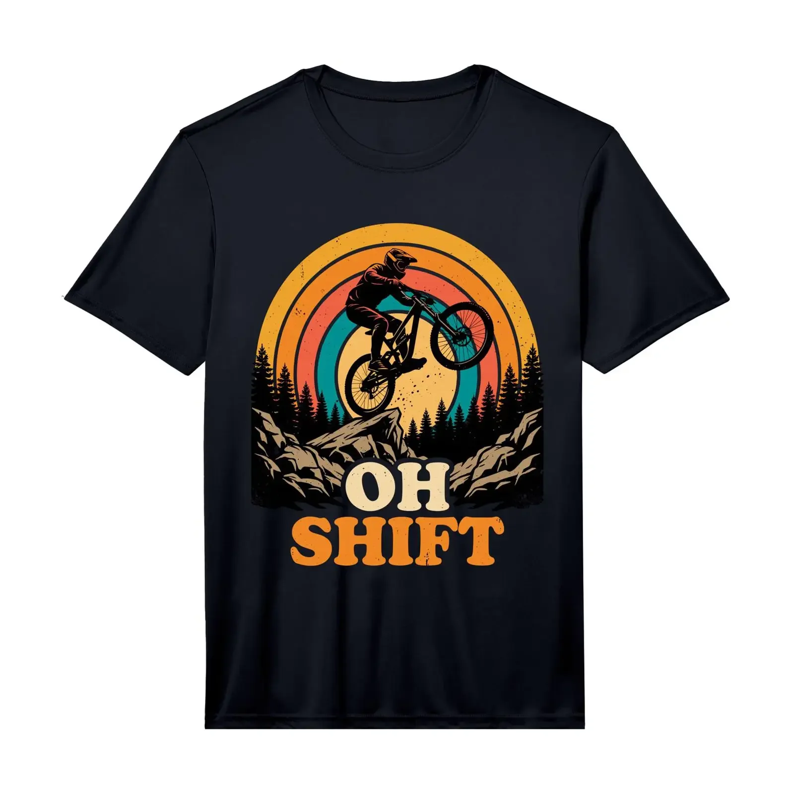 Mens Oh Shift Funny Mountain Bike MTB Downhill Rider Performance T Shirt vintage Washed Slightly Top For Everyday Wear