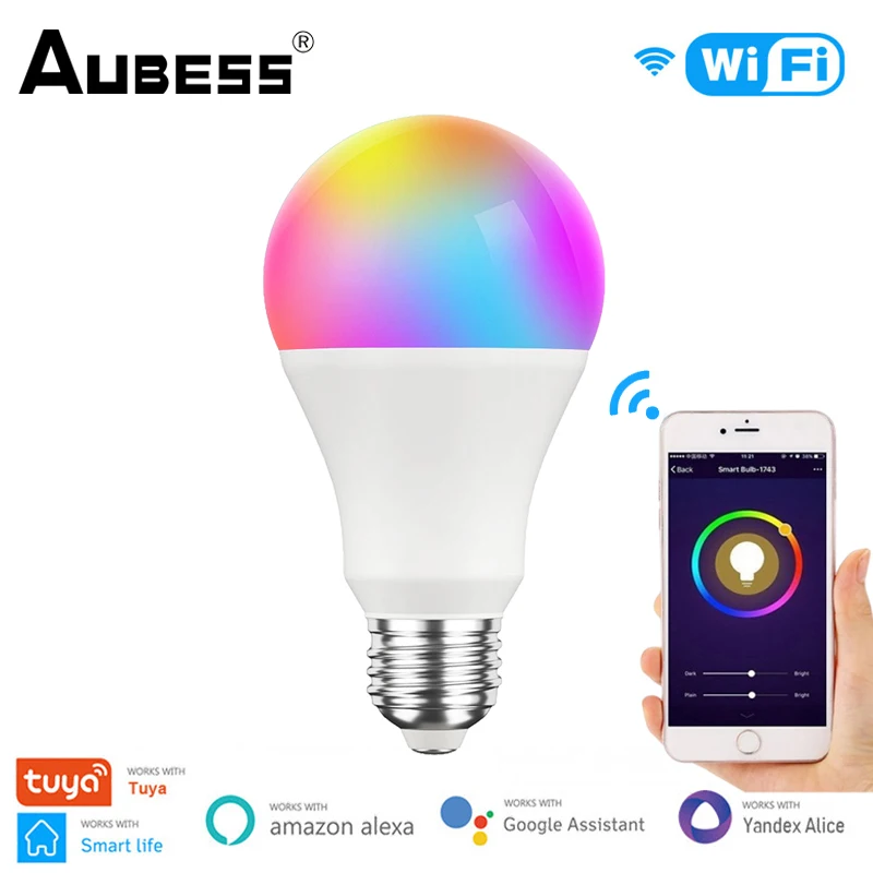 Tuya WiFi Smart Magic Bulbs E27 B22 RGBCW 9/15W LED Light Bulb Smart Life APP Control Support Alexa Google Home Yandex Alice