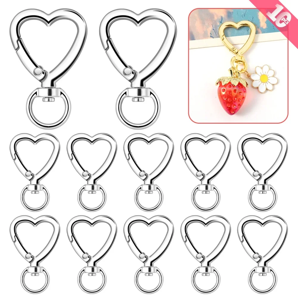 10pcs Metal Heart Lobster Claw Clasps Swivel Lanyards Trigger Snap Hooks Strap for Jewelry Making DIY Bags Keychain Key Rings