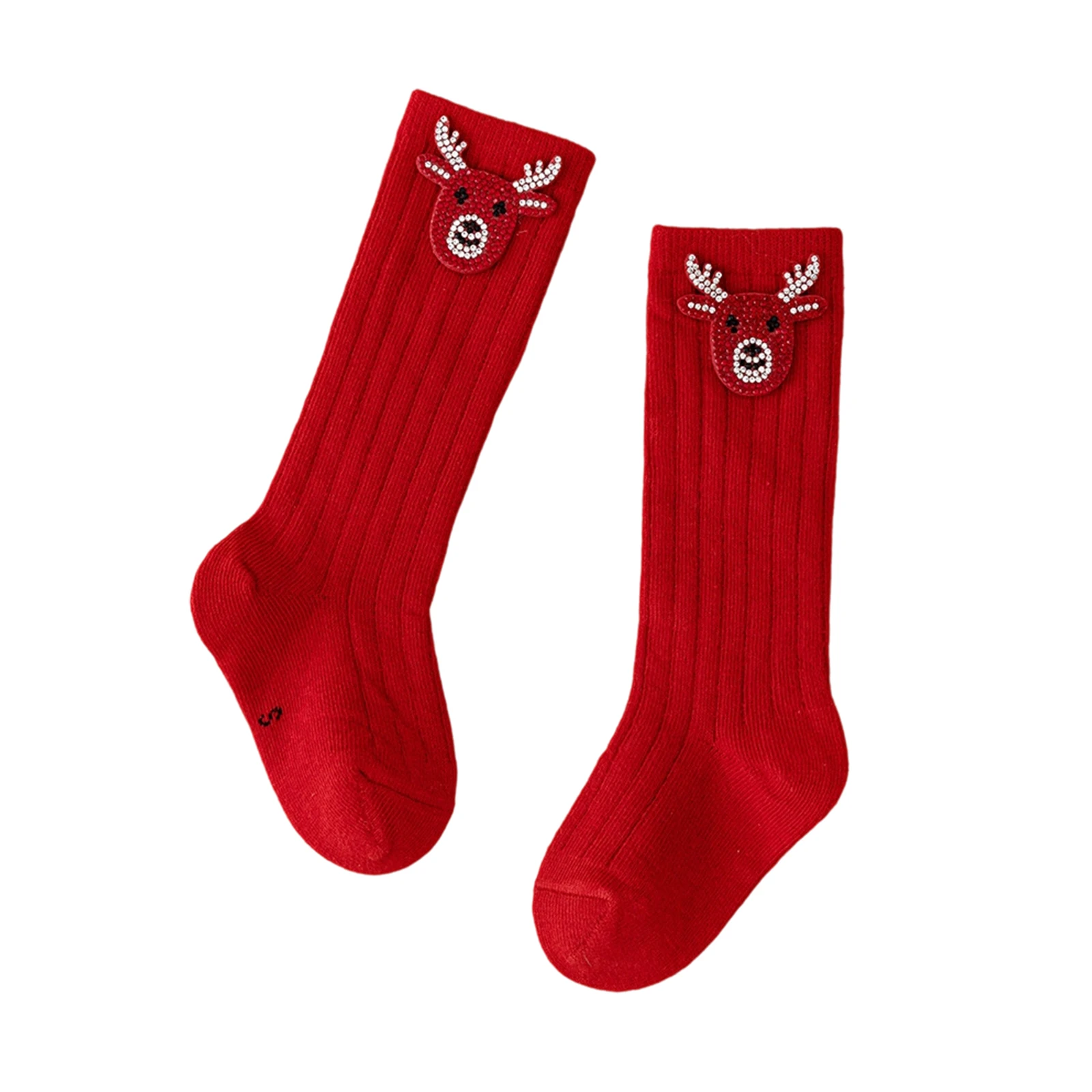 Baby Girl Knee High Socks with Rhinestone Reindeer Sanat Soft Comfortable Christmas Socks Holiday Stockings