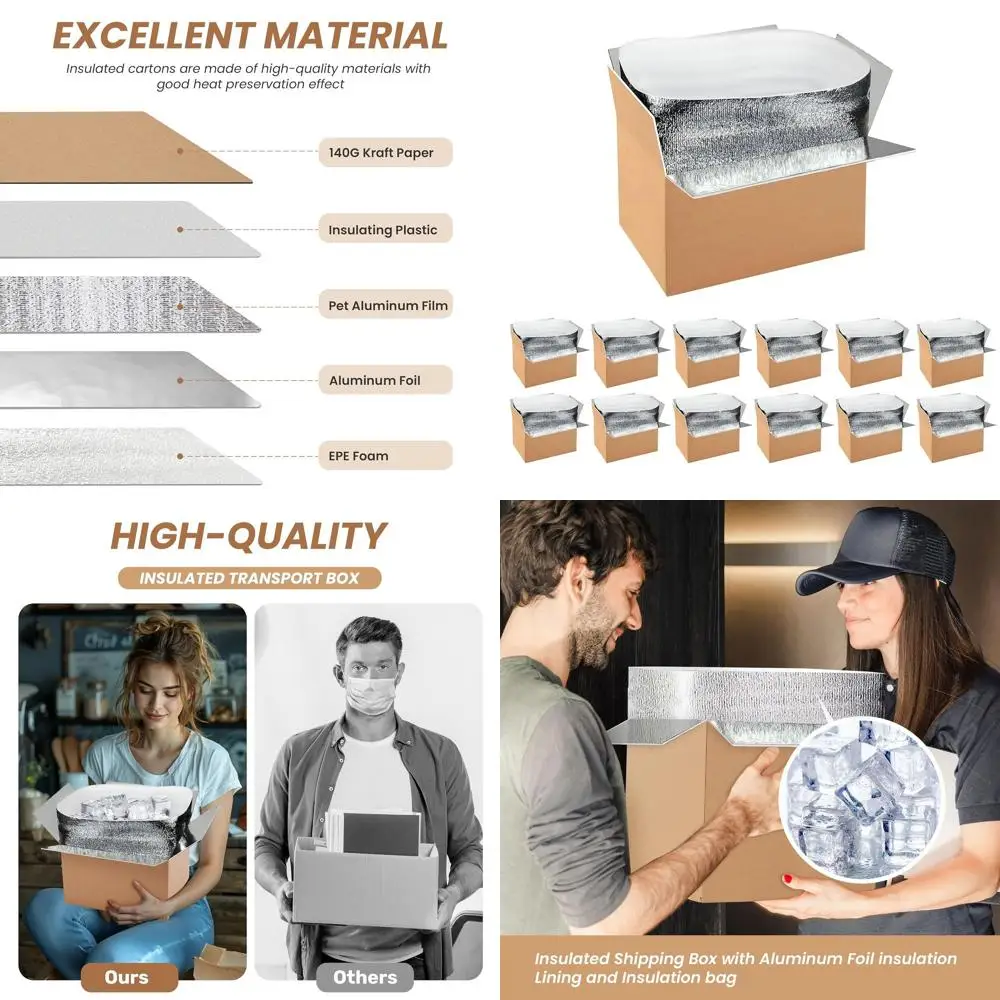 

12-Pack Insulated Shipping Boxes with Oil Liner, Thermal Insulation for Cold or Frozen Items, Reusable Styrofoam Coolers, Small