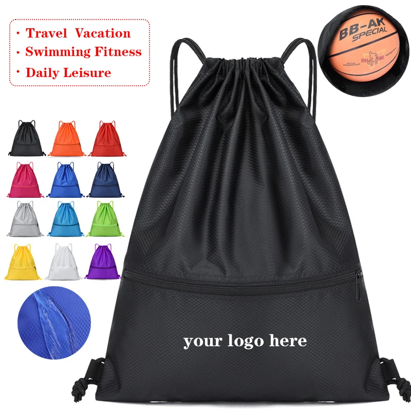 Custom Logo Backpack Drawstring Bag Men's Foldable Reusable Lightweight Leisure Travel Basketball Football Sports Backpack Women