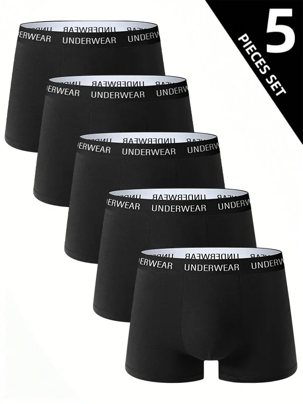 5 Pieces Men's Underwear Healthy Soft Comfortable High-Quality Men's Boxers Briefs Black Stylish Trendy Casual Sports Panties