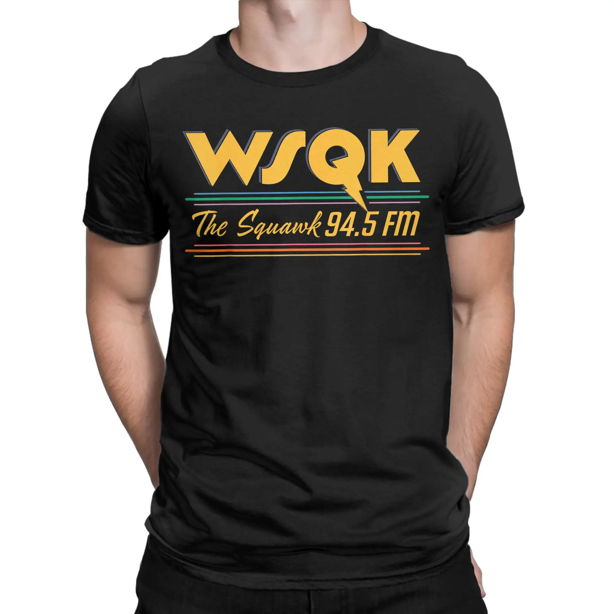 Personalized street print Summer collection No. 5 WSQK: Chaotic 94.5 FM radio retro logo fun T-shirt for men, cotton T-shirt