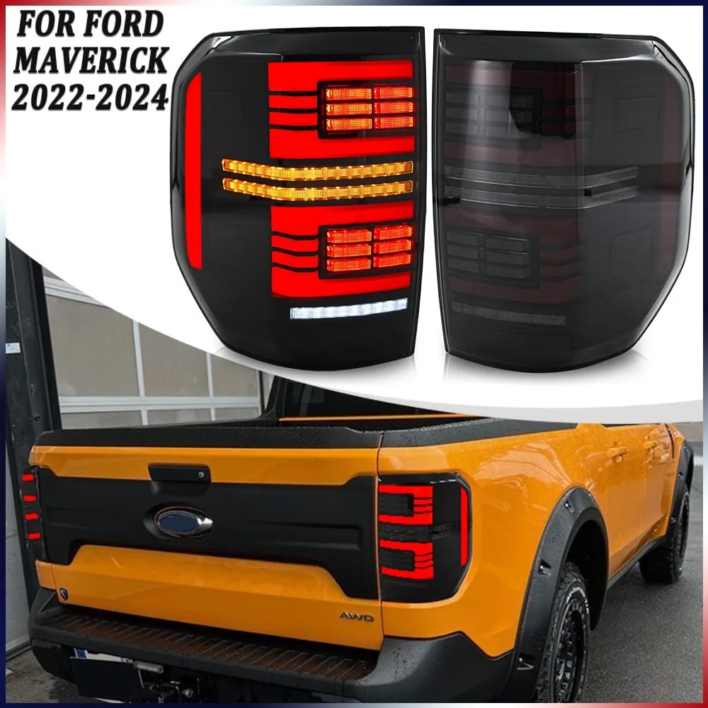 

1 комплект красных светодиодных задних фонарей в сборе для Ford Maverick 2022-2024, указатель поворота, задние стоп-сигналы, аксессуары Plug and Play