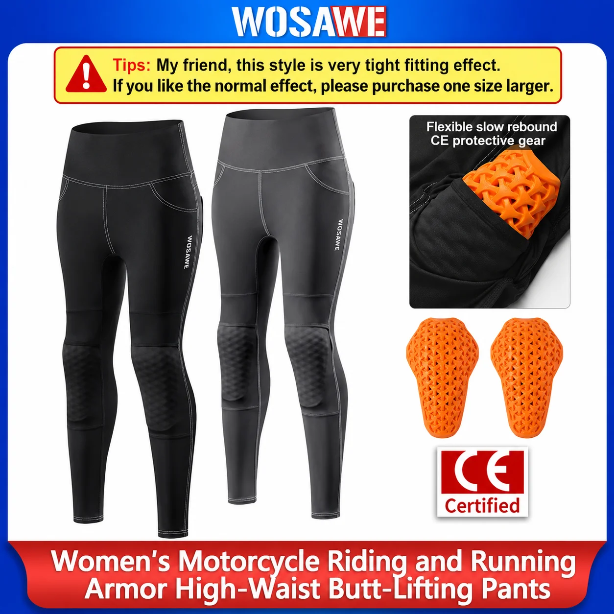 WOSAWE Women Motorcycle Pants High Waist Stretchy Reflective Slim Fit Riding Trousers Fitness Gym