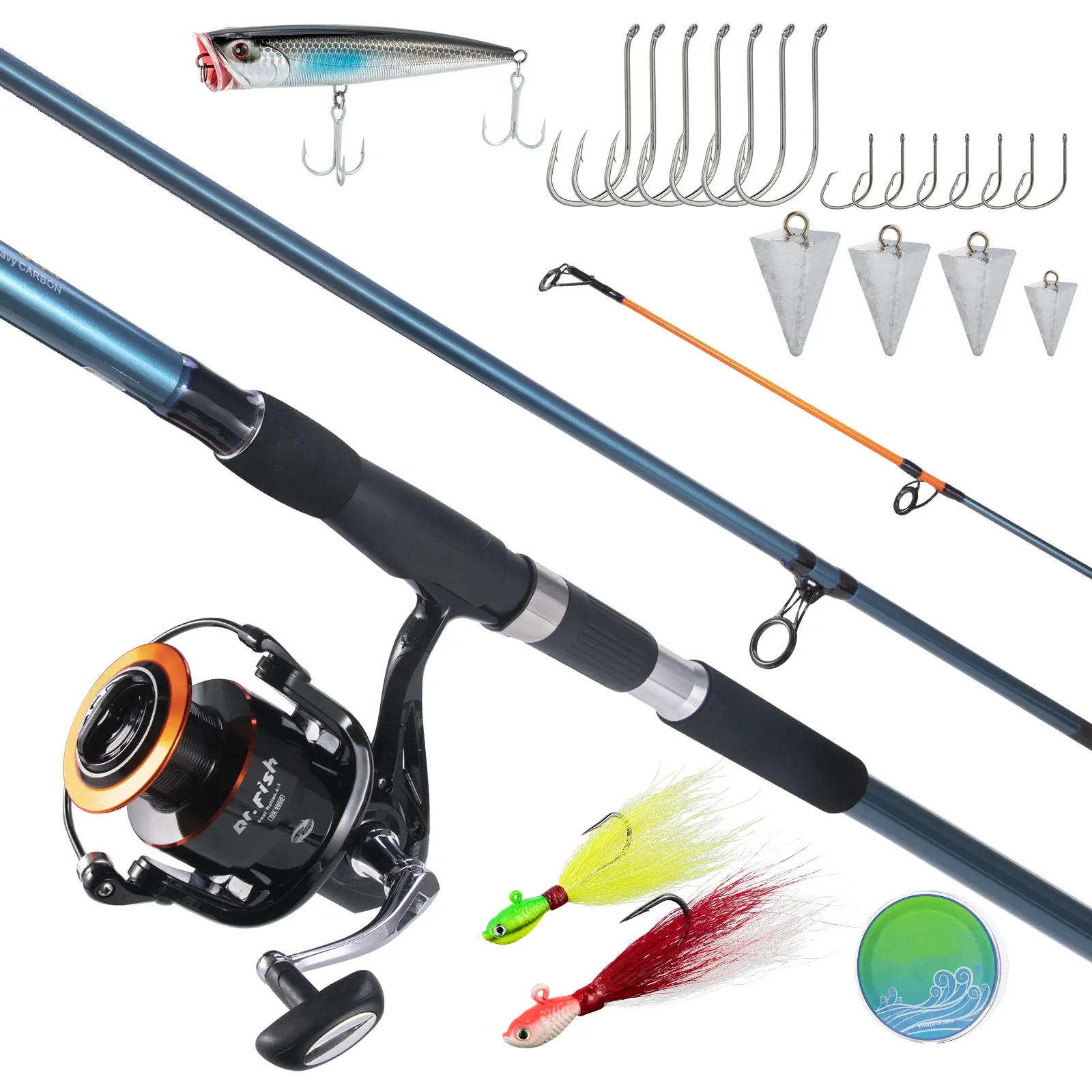 Dr.Fish Surf Fishing Rod and Reel Combo Saltwater 12ft Surf Rod 9000 Spinning Reel 9+1 BB Offshore Sea Fishing Gear Kit