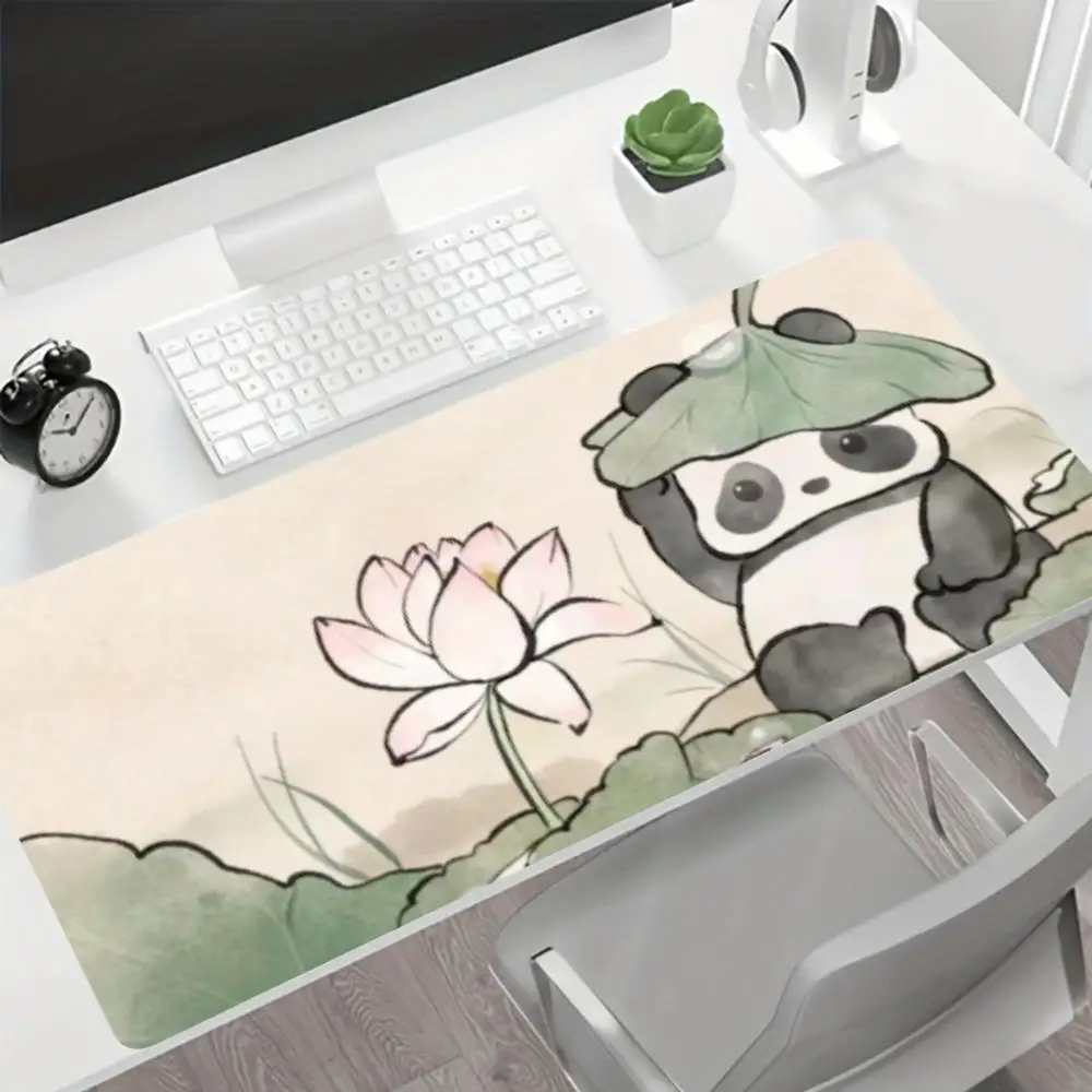 Cute Panda Desk Mat large Mouse Pad Gaming Mousepad Deskpad Chinese Watercolor Lotus mouse pad