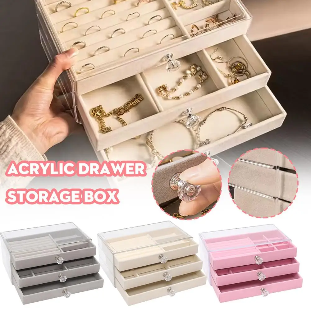 

3 Drawers Acrylic Jewelry Storage Box Transparent Dustproof Tools Stationery Organizer Supplies Cosmetics Household E1Q2