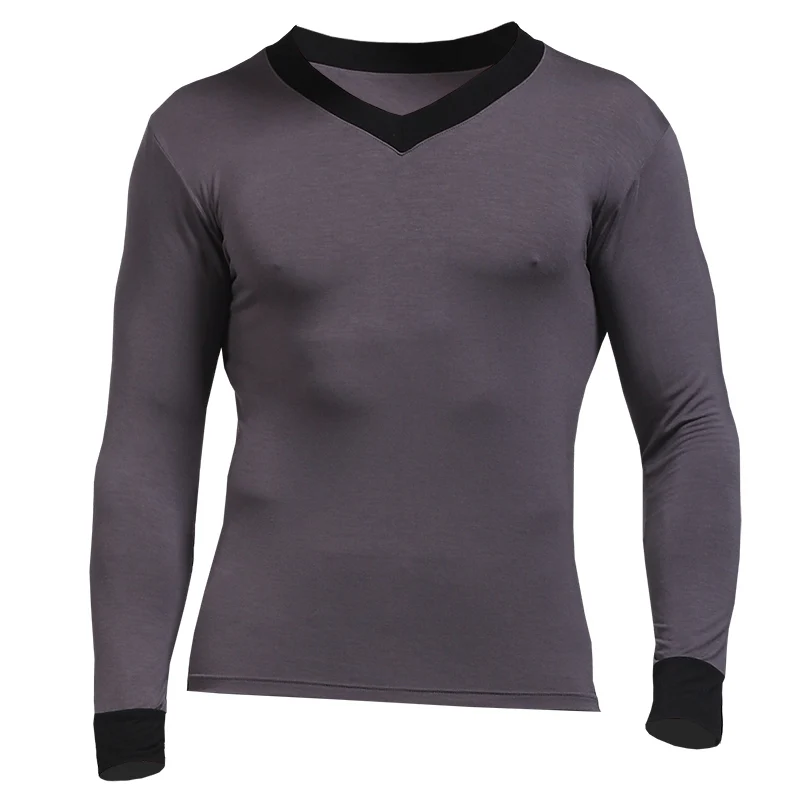 Men's Slim Fit Modal Thermal Top, V-Neck Thin Long Sleeve Undershirt, Single Piece Warm Base Layer Shirt for Autumn Winter