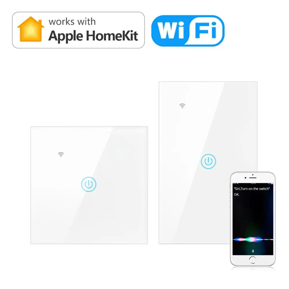 Smart WiFi Touch Switch EU/US standard Crystal Glass Panel LED Light Wall Switch Homekit Siri Control Apple Homelkit APP Switch