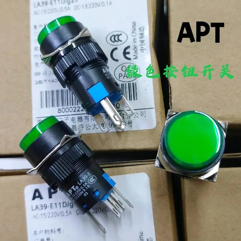 2PCS/LOT APT Green Button with Light LA39-E11D/G23 24V