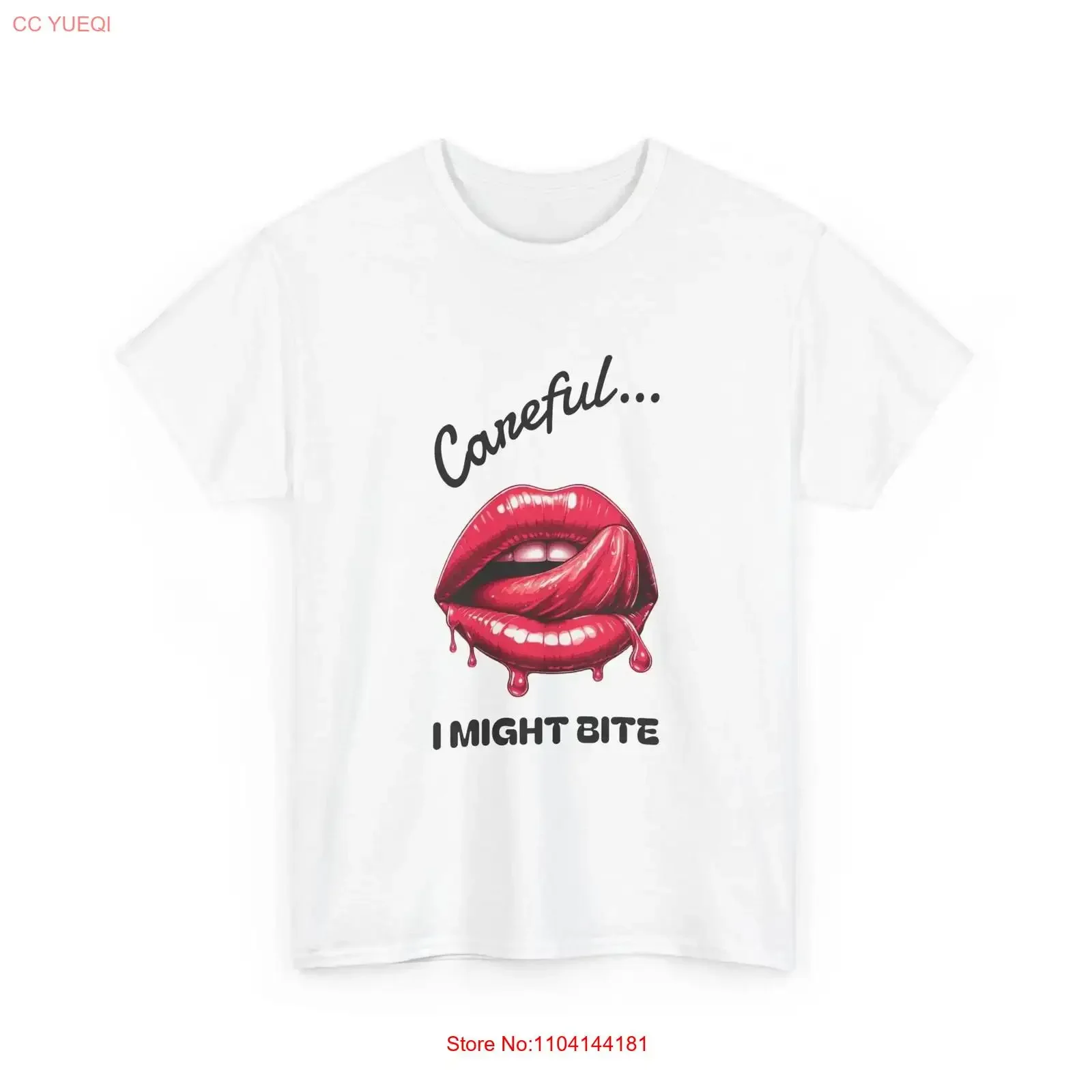 T shirt Careful I might bite Big Lips 100 cotton multicolor sizes S XL unisex long or short sleeves vintage Washed Casual