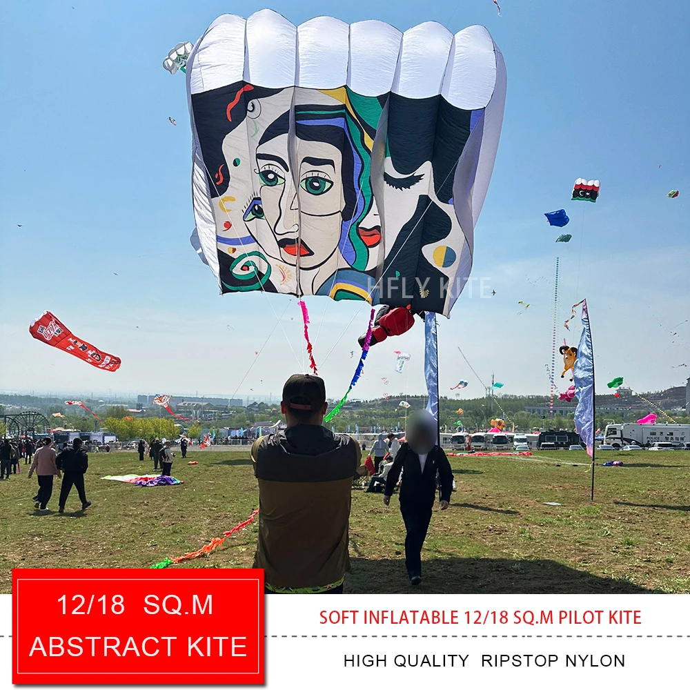 HFLY New Arrival Soft Inflatable 12/18 SQ.M Abstract Pilot Kite for Adults High Quality Ripstop Nylon Show Lifter Tractor Kites