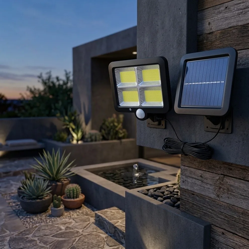 4-cell 128COB Solar-powered Sensor Wall Light For Outdoor Patios And Gardens Adjustable Angles & Wide Detection Range