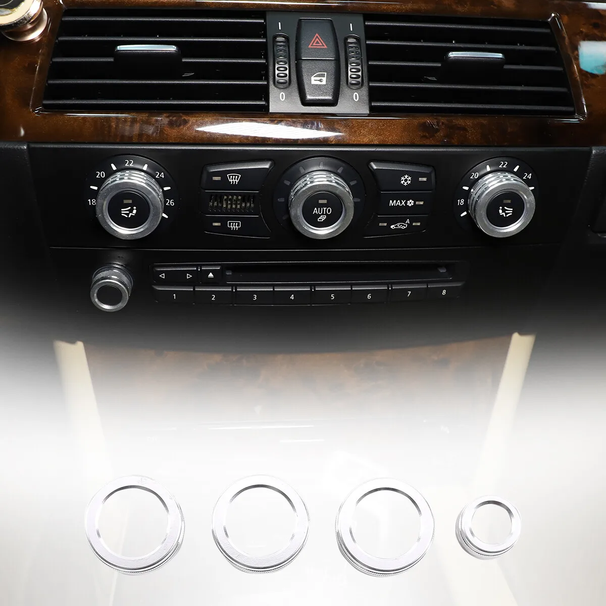 

Aluminum Alloy For BMW 5 Series E60 E61 2004-2010 Red Interior Center Console Air Conditioning Knob Ring Cap Protection Cover