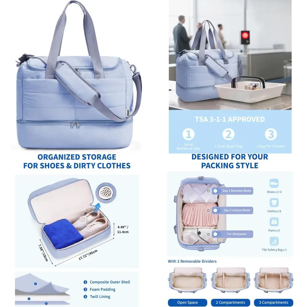 

Легкая дорожная спортивная сумка-пуховик для женщин с отделением для обуви, одобренная TSA, сумка для личных предметов 18x14x8 для авиакомпании Spirit