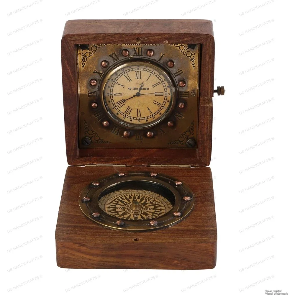 

Nautical Handmade Brass Clock Compass, Replica of Vintage Product Best Gift Premium Quality and Fully Functional Compass