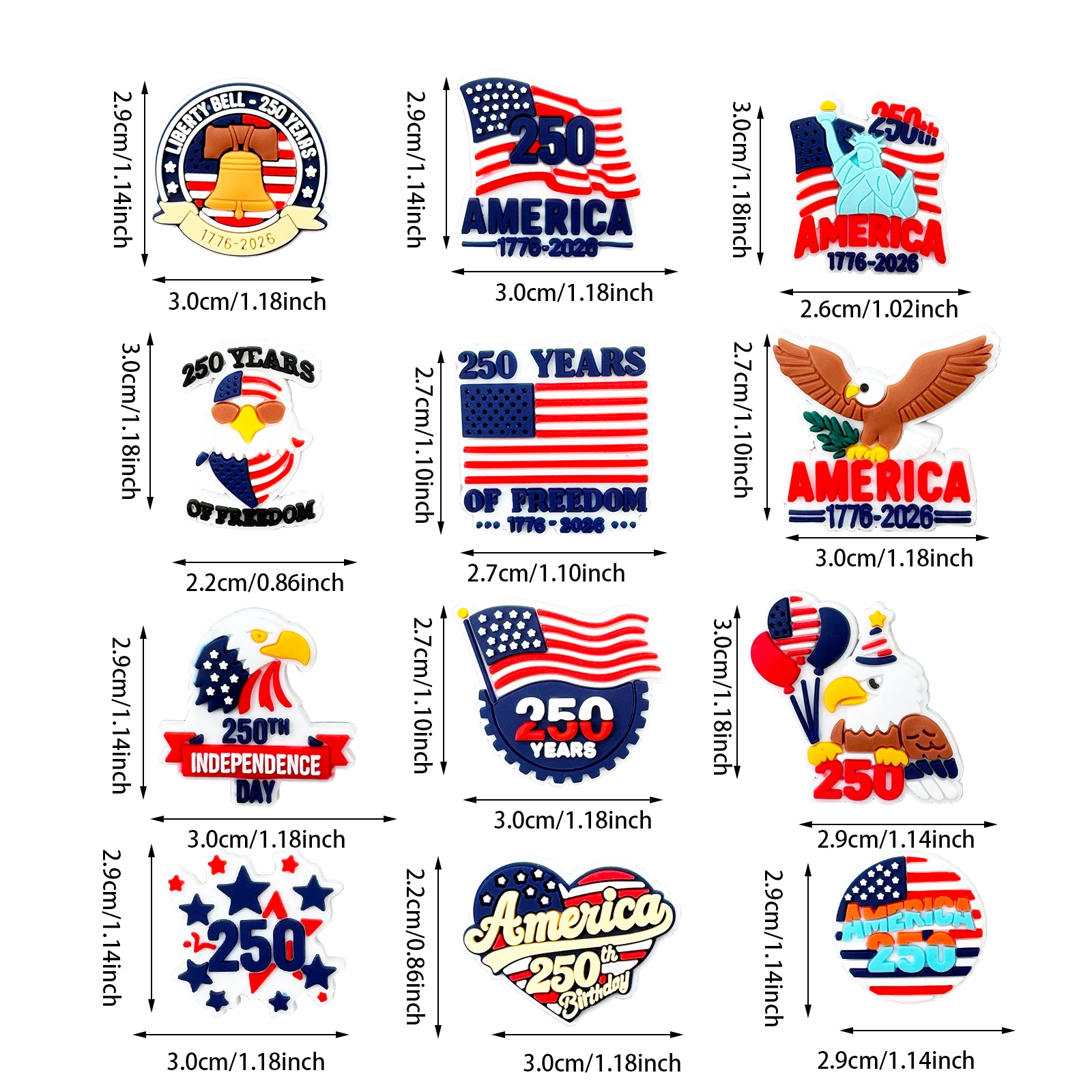 USA 250 Years of Freedom Fridge Magnets, 4th of July Patriotic PVC Soft Stickers, American Eagle Statue of Liberty Metal Surface
