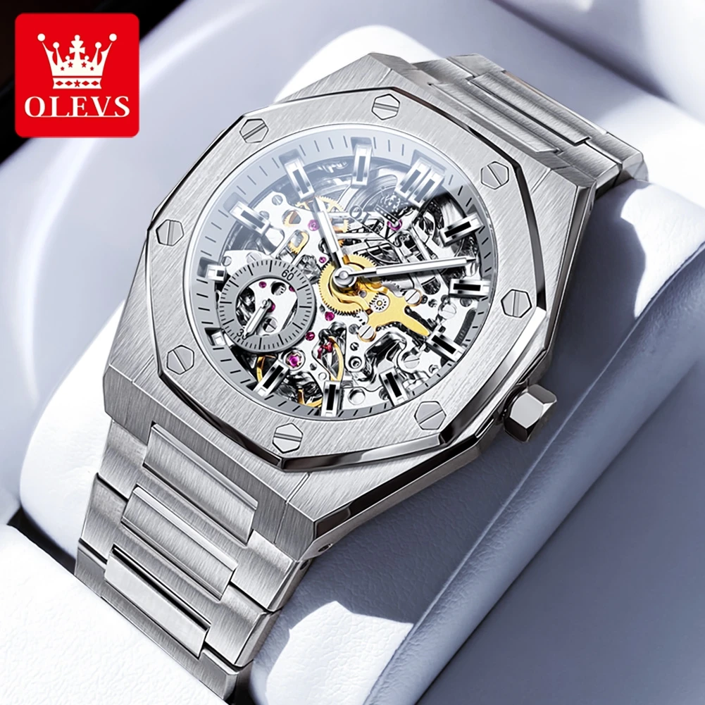 OLEVS 6669 Hollow Automatic Watches for Men Mechanical Men's Watches Steel Strap Waterproof Luminous High-end Luxury Man Watch